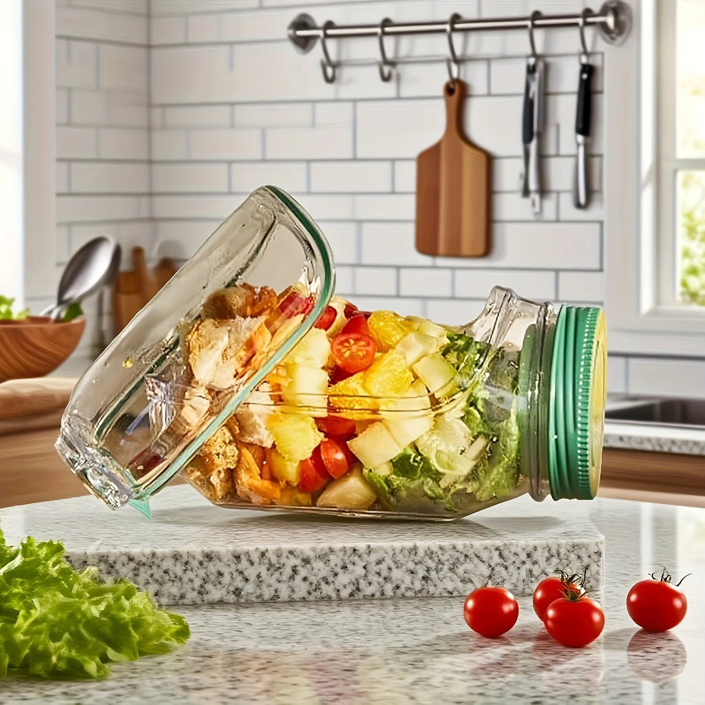 Salad Storage Can Container with Side-opening Cover Plastic Keep Fresh Box Kitchen Salad Storage Jar Leak-proof Sealed Jar