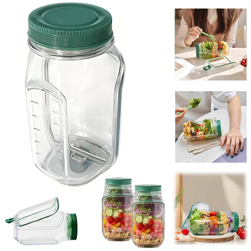 Salad Storage Can Container with Side-opening Cover Plastic Keep Fresh Box Kitchen Salad Storage Jar Leak-proof Sealed Jar