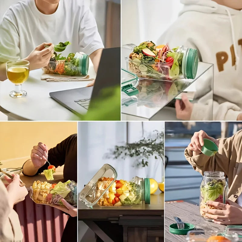 Salad Storage Can Container with Side-opening Cover Plastic Keep Fresh Box Kitchen Salad Storage Jar Leak-proof Sealed Jar